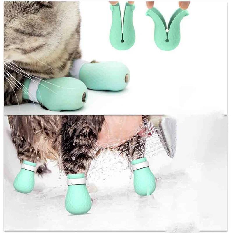 4 Pcs Adjustable Pet Cat Gloves Anti Scratching Boots Paw Nail Cover Tools Prevent Scratching Shoes for Cat Supply