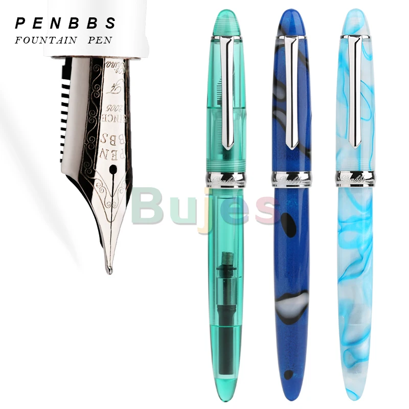 PENBBS 308 Acrylic Fountain Pen Iridium Fine Nib Blade Point Silver Clip with Gift Box Writing Ink for Office Business |
