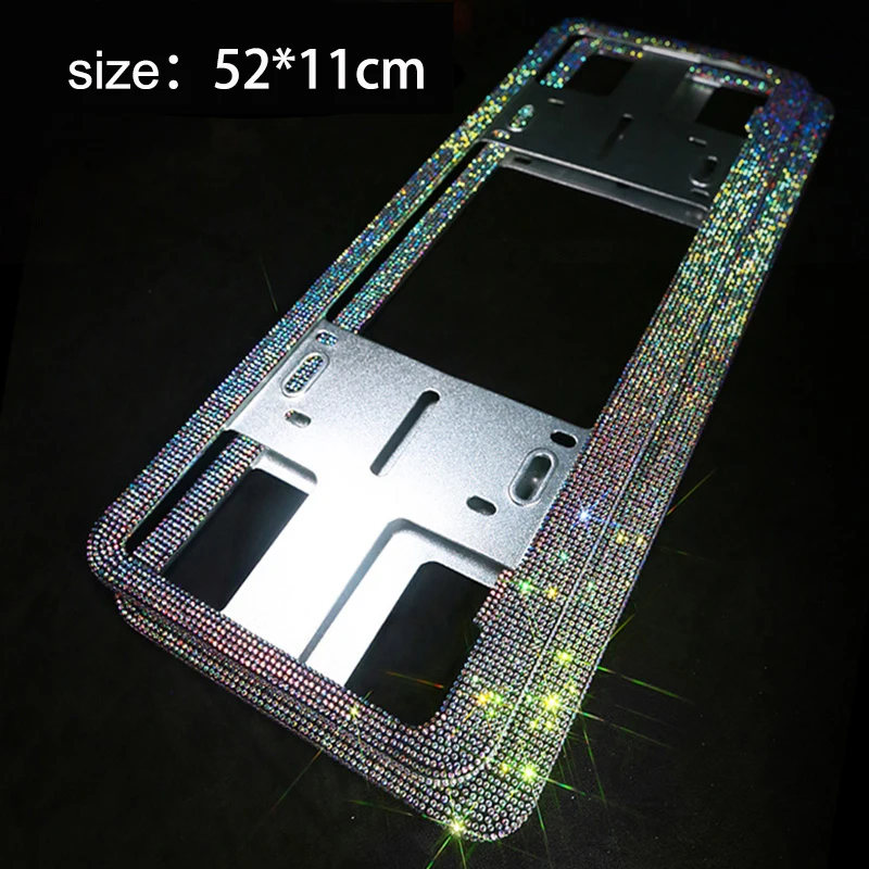 Russian License Plate Frame Handmade Sparkly Bling Colorful Rhinestone Stainless Steel Metal Crystal Diamond Car Frames | Автомобили и