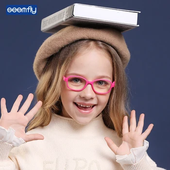 

Seemfly New Children Anti-Blue Light Glasses Frame Kids Square Silicone Goggles For Boys And Girls Comfortable Plain Spectacles