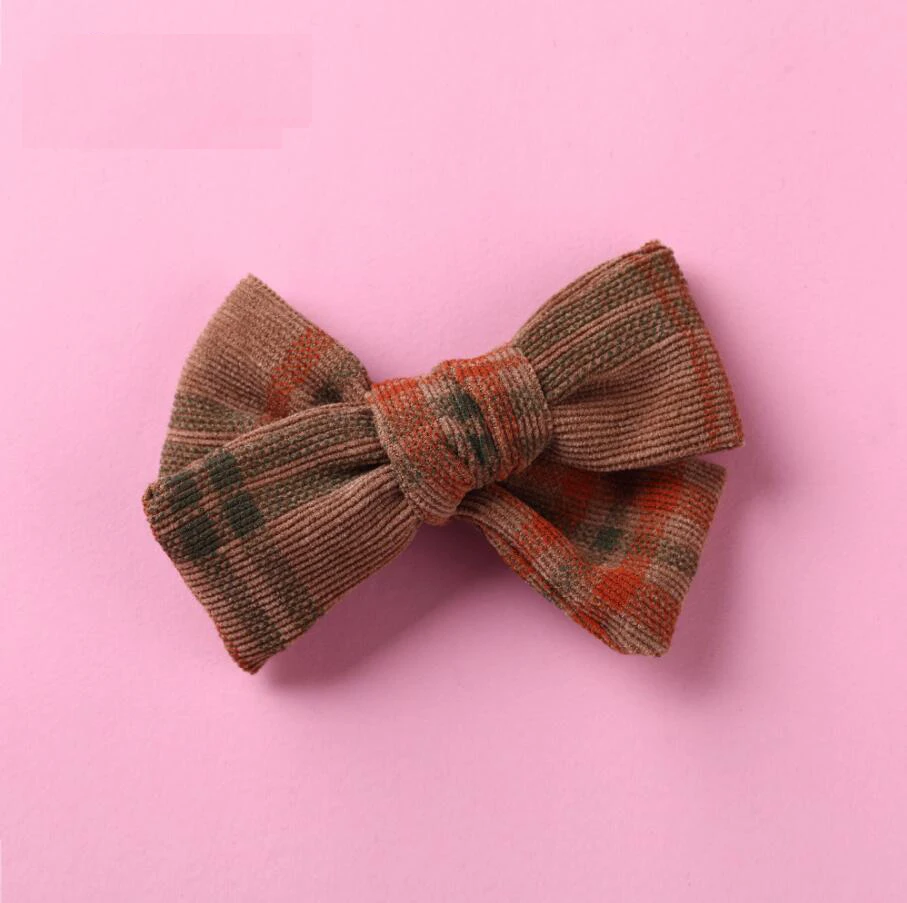 4inch Corduroy Plaid Hair Bows Hair Clip Or Skinny Nylon Headbands Newborn Baby Girl Kid Headware Hair Accessories 36pcs/lot