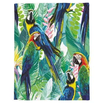 

Tropical Parrot Printed Flannel Blanket Soft Throw Blanket Machine Washable Blankets for Beds Customizable