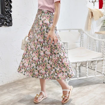 

Flower print women skirt High waist summer autumn female midi skirt Holiday a-line ladies skirts bottoms 2020 Fashion Loose Slim