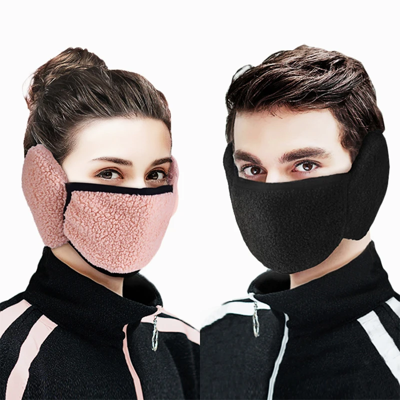 Зимние уличные маски из хлопка, дышащие, пылезащитные маски, черные, теплые, модные, для езды на велосипеде, ветрозащитные, половина лица, наушники