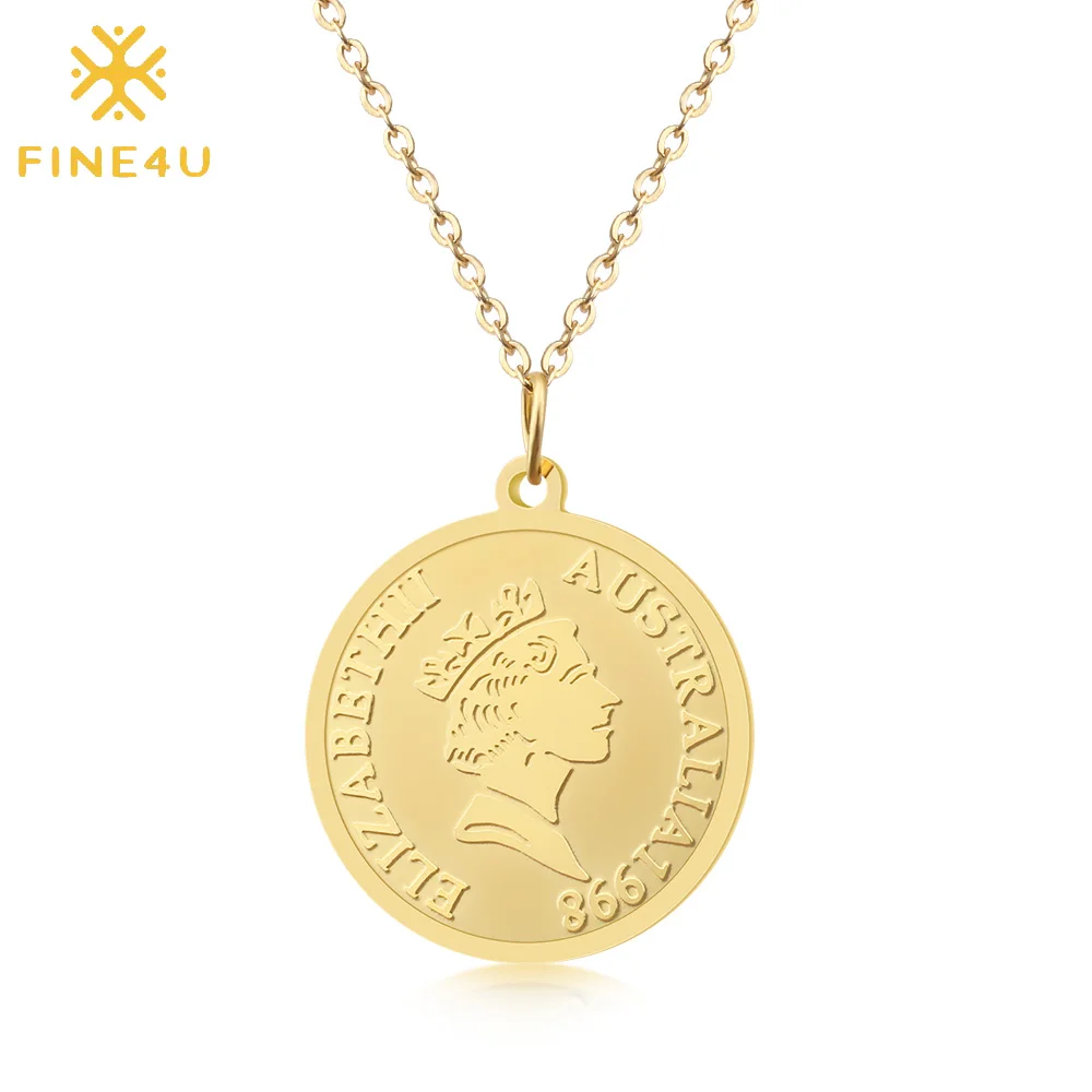 FINE4U N182 круглая Монета диск кулон ожерелье s для женщин цепь из нержавеющей стали ожерелье Австралия Elizabeth II монеты ювелирные изделия