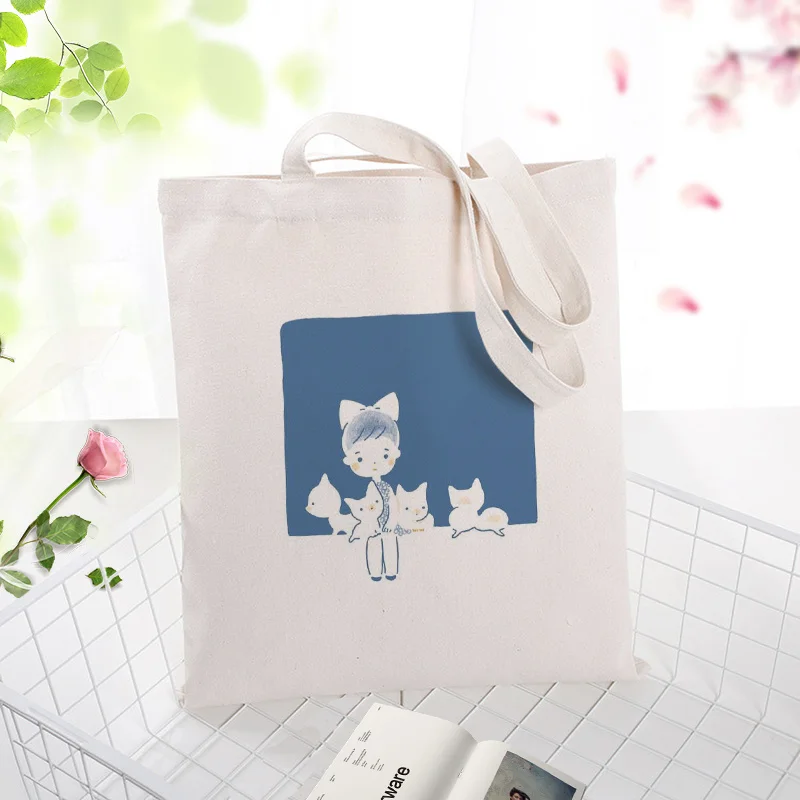 Холст сумка иллюстрация хозяйственная сумка текст DIY ежедневное использование пользовательский принт Логотип эко многоразовая утилизация