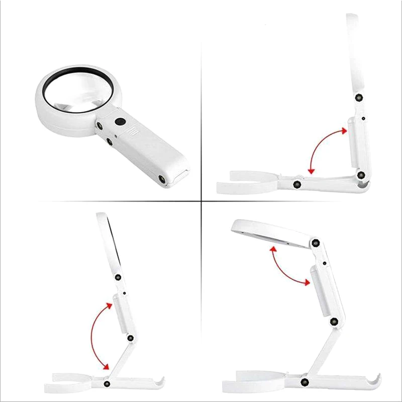  5/11X Magnifying Glass with 8 LEDs Light Foldable Stand Table Magnifier Tool --M25