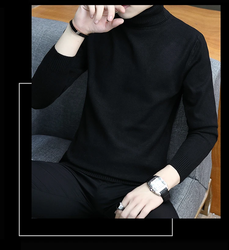 nuevo invierno catido suéter hombres moda cuello alto hombres elatistico fuerza Slim Fit casual pulóver suéter