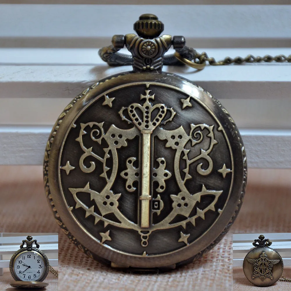 Новые модные черные кварцевые карманные часы Kuroshitsuji Black Butler, аналоговые в виде кулона, мужские и женские часы, подарок, Reloj Montre - Цвет: Bronze White Dial