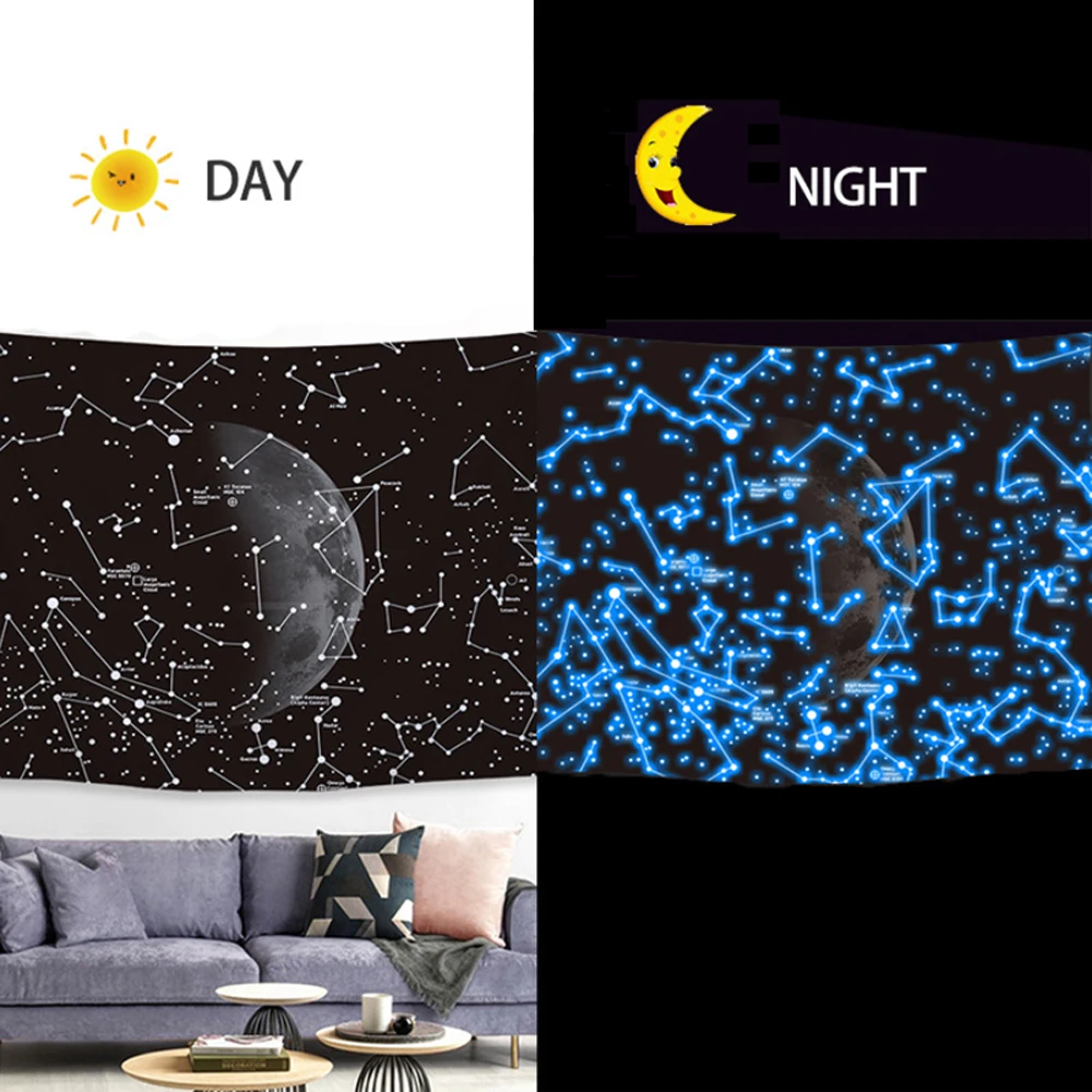 

Luminous Tapestry Star And Moon Wall Hanging Tapestry Universe Galaxy Blanket For Dormitory Apartment Home Decoration