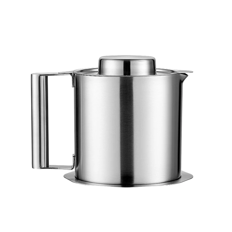 

2LOil Strainer Pot Grease CanStainless Steel Oil Storage Can Container with Fine Mesh Strainer Dust-Proof lid Non-Slip Plate