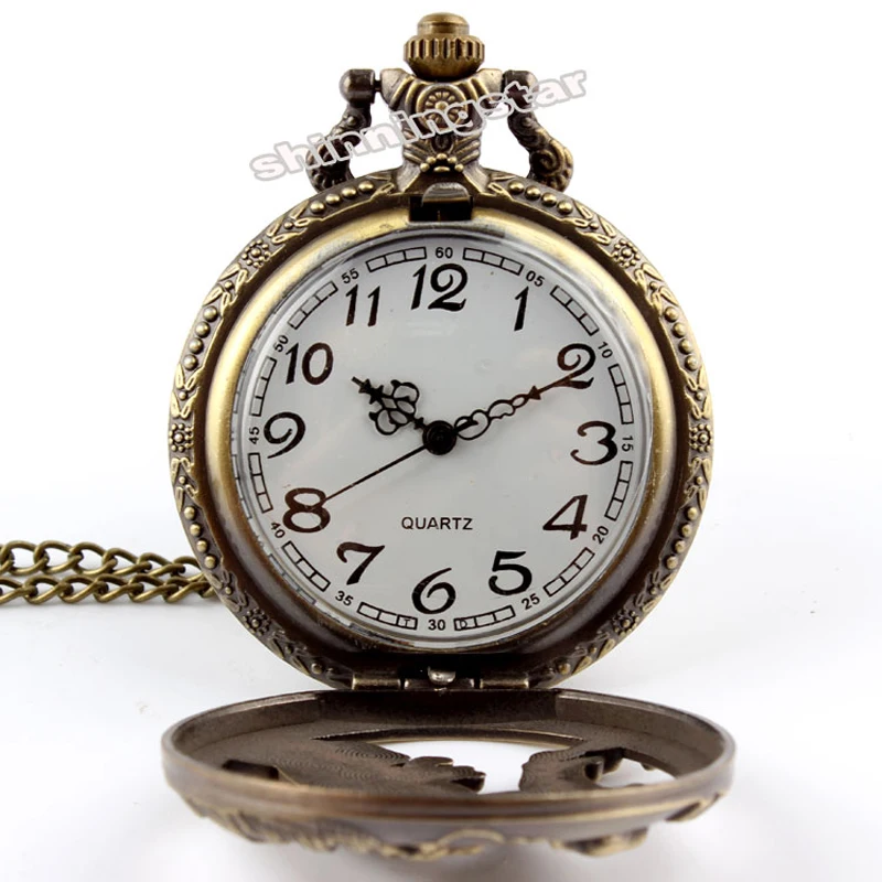 Дропшиппинг Ретро винтажный Бронзовый Волк полый дизайн кварцевые карманные часы мужские ожерелье кулон брелок цепочка часы стимпанк часы