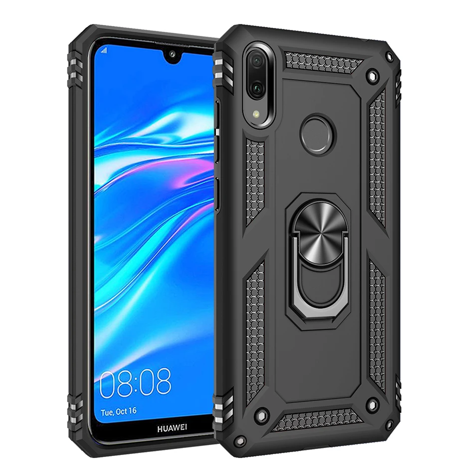 Для huawei Honor 8A роскошный противоударный чехол держатель стенд с металлическим кольцом Чехол Мягкий бампер гибрид чехол для huawei Honor 8a capa