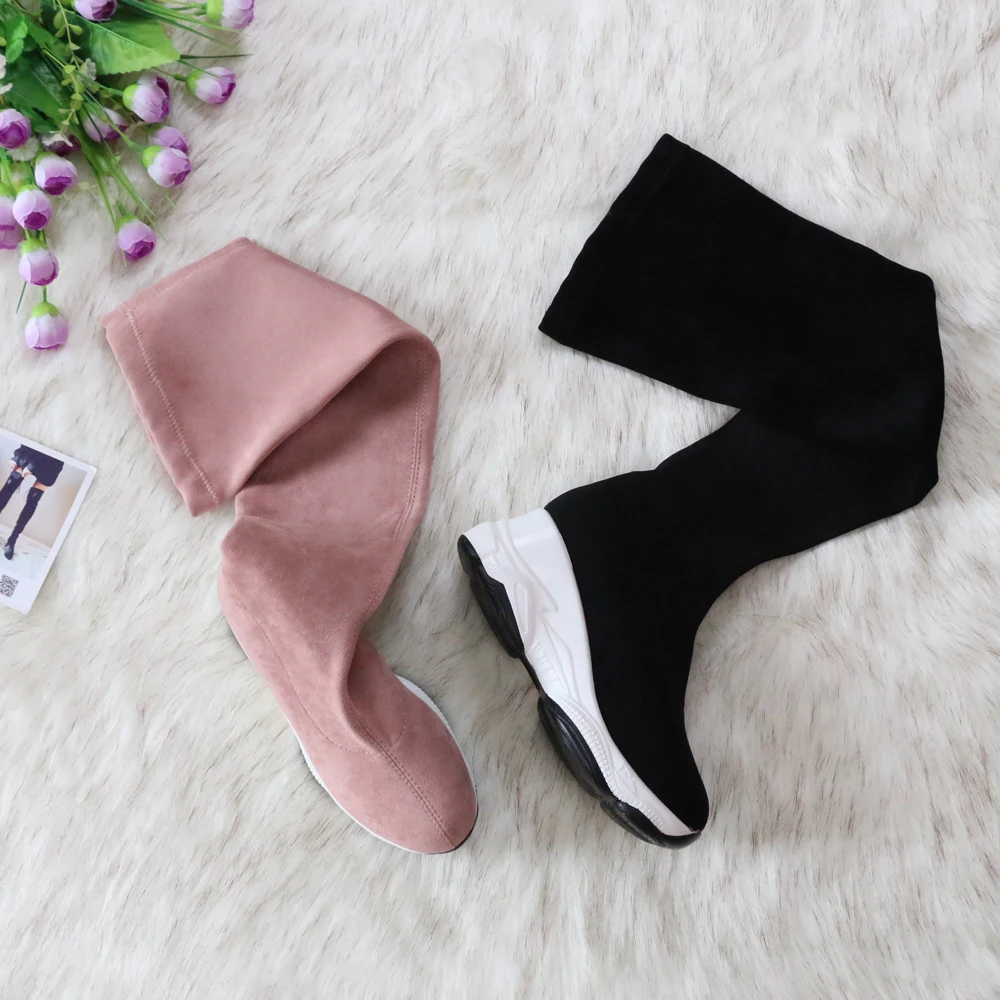 Women High Heel Boots Round Toe Over The Knee Size 34-43