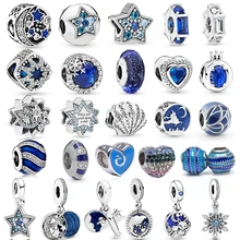 2 шт./лот, сияющая Голубая Луна и звезда, авиационные подвески, бусины, Подвески, подходят для браслетов Pandora, ожерелья для женщин, DIY ювелирные изделия, аксессуары