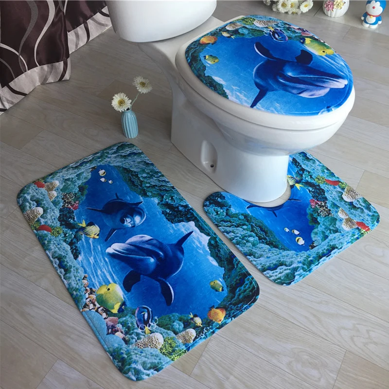 1 Фланелевый Противоскользящий коврик для ванной унитаз three-кусок костюм 3d водопоглощающий износостойкий коврик с принтом - Цвет: 1