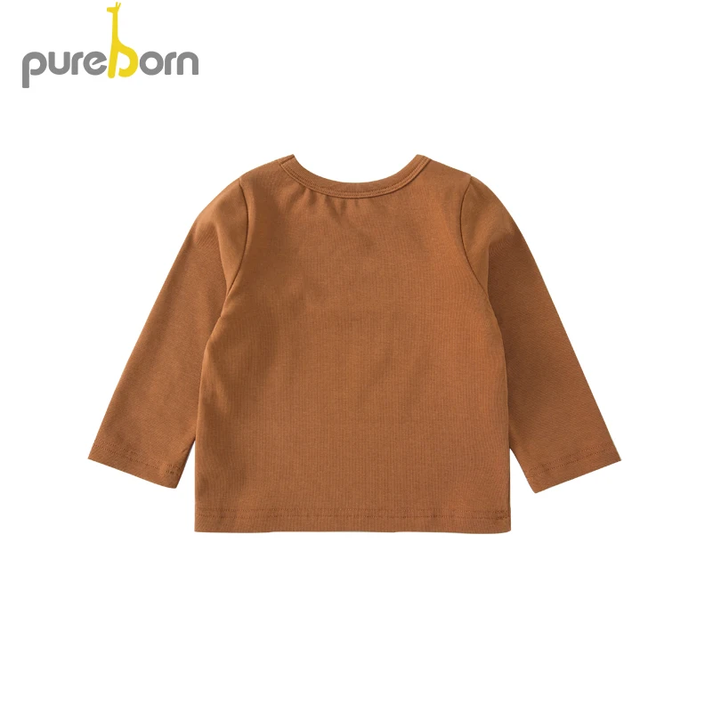 Pureborn/футболки для маленьких детей; повседневные хлопковые топы с длинными рукавами и буквенным принтом; одежда для маленьких мальчиков и девочек; сезон весна-осень