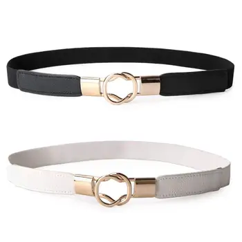 

2 Pack Women Retro Elastic Stretchy Metal Buckle Skinny Waist Cinch Belt 1Inch Wide(black+White)