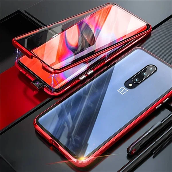 Red Double Side 360 Degree Magnetic Adsorption Glass Case For Oneplus 7 Oneplus 7T Pro Phone Preserve Case For Oneplus 6 6T Cover - Цвет: Red