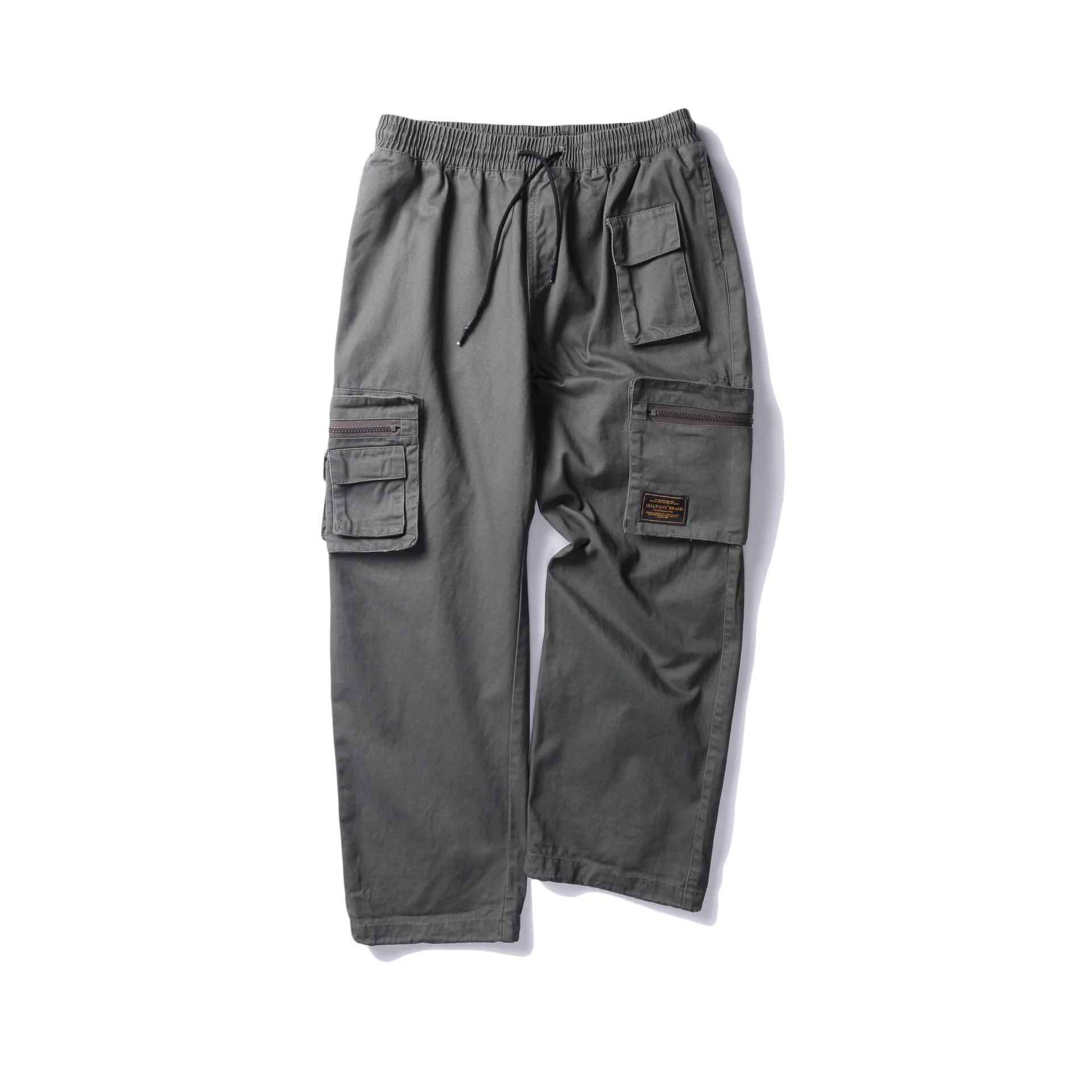 Gray green Всесезонные модные простые мужские штаны комбинезоны шорты для студентов сплошной цвет свободные прямые брюки из ткани ins стиль - Цвет: Gray green
