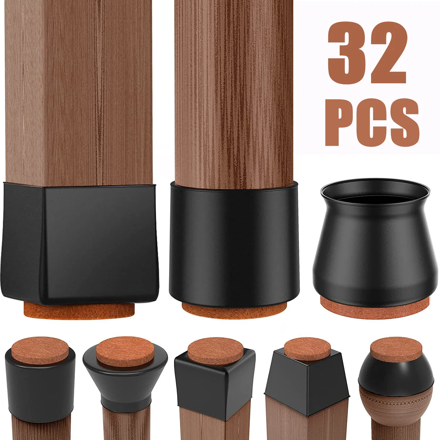 

32Pcs Silicon Chair Leg Covers Felt Bottom Soft Silicone Furniture Foot Protector Pads Anti-slip Table Legs Floor Protection Mat
