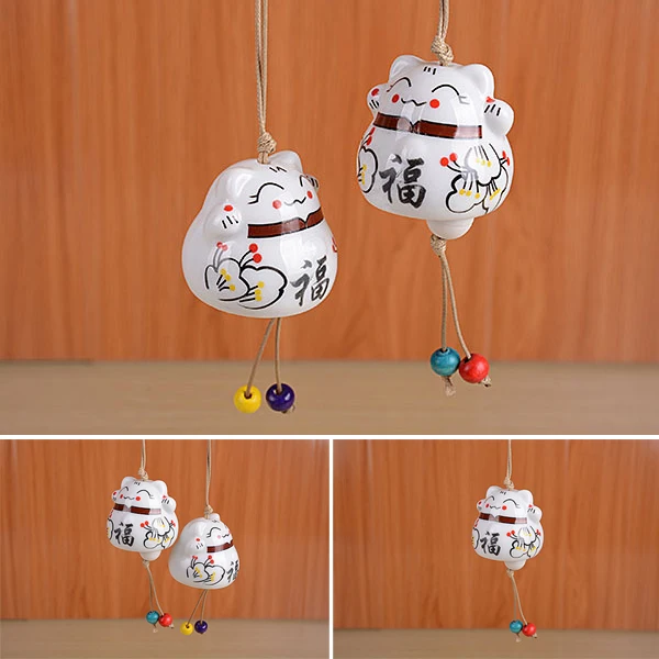 Ceramic Lucky Cat Pendant Wind Chimes Car Ornament Hanging Figurine Home Decor xqmg Wind Chimes & Hanging Decorations Crafts New 6