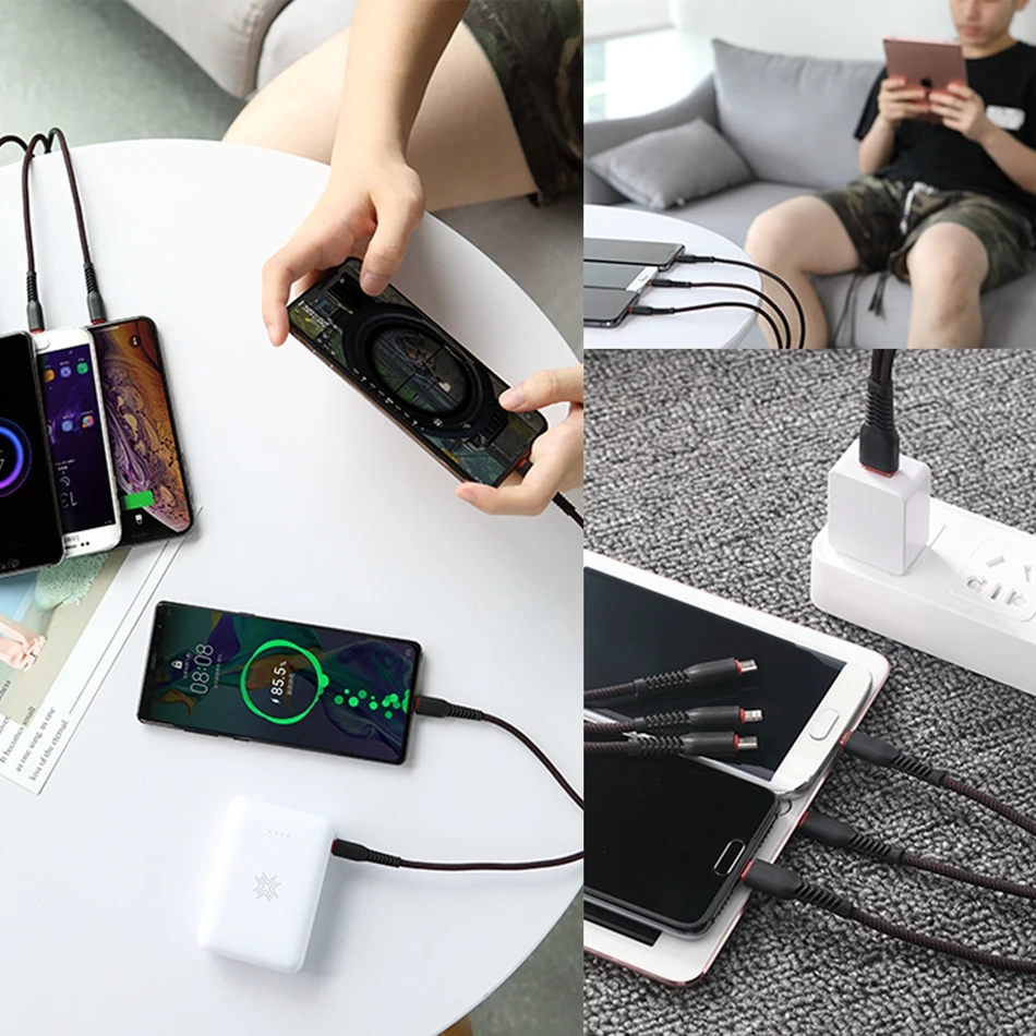ROCK 6 в 1 USB кабель для iPhone samsung Xiaomi 3.6A Быстрая зарядка type C кабель Microusb металлический плетеный шнур провод для мобильного телефона