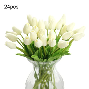 

24pcs/set Artificial Tulip Flowers Simulation PU Fake Flower Photography Props Model Wedding Home Party Garden Decoration