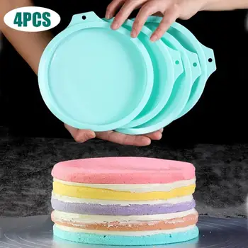 

4Pcs 6/8 Inch Non-stick Multifunctional Convenient Practical Stylish Silicone Round Rainbow Cake Mold Baking Pan Set Pizza Mould