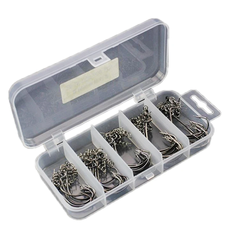 

51 Pieces of High Carbon Steel Crank Hook Group Soft Bait Fish Hook Fish Hook with Storage Box Fishing Tackle