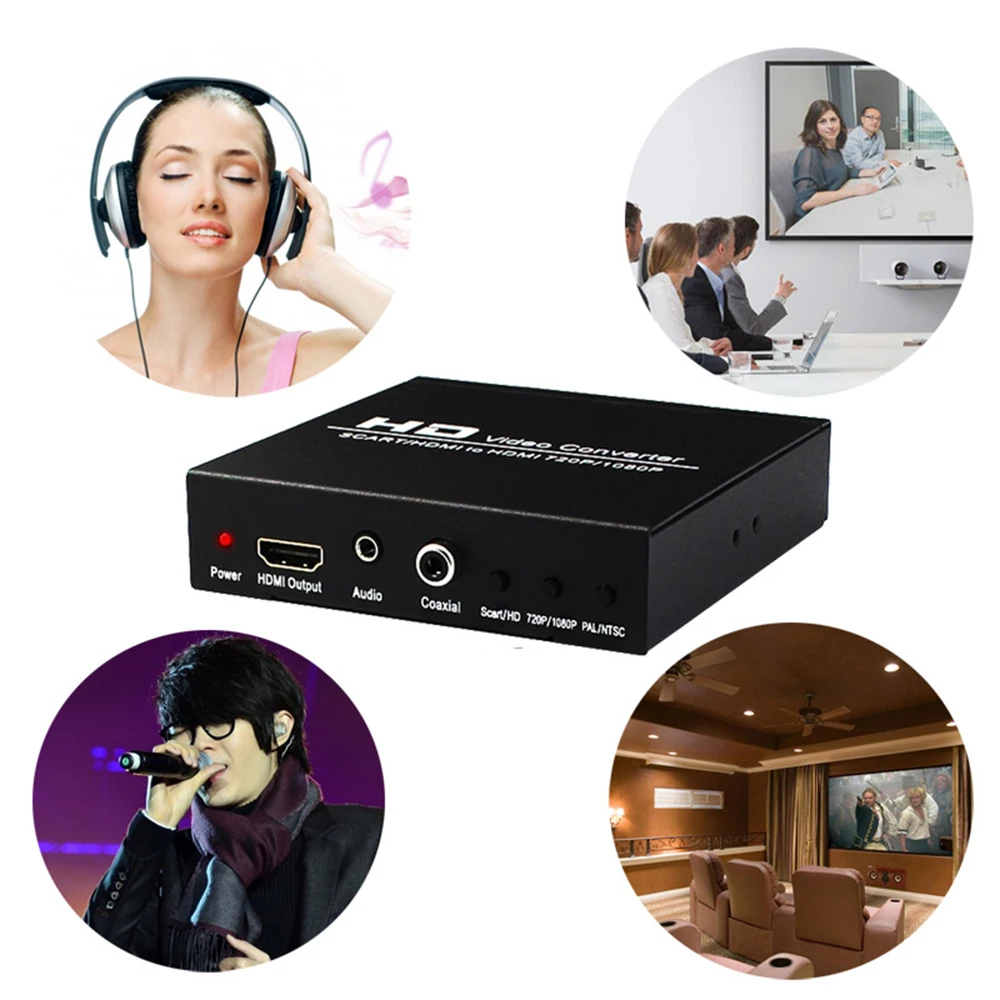 Scart HDMI converter HDMI EU Scart to HDMI converter scaler digital coaxial&stereo audio output with power adapter