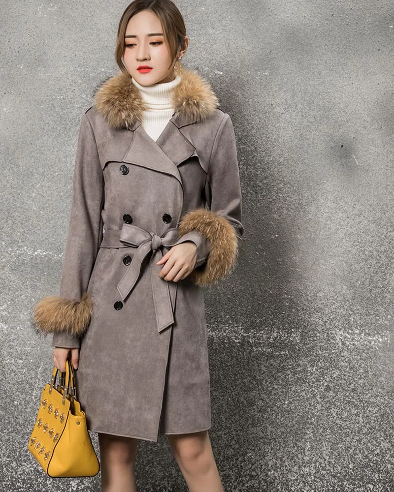 Стиль Модные женские тонкие тренчи женские меховые воротнички Peacoat зимние хлопковые пальто куртки верхняя одежда