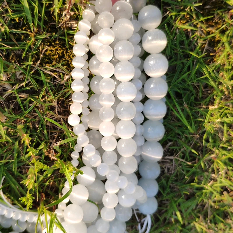 Natural Stone Beads Natural Moon Stone Beads White Cat Eye Round Loose Beads 4/6/8/10/12mm Jewelry Making DIY Bracelet 15" Strand