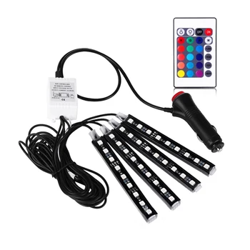 

4Lights Car LED Strip Light Auto LED Strip Lights Colors Car Styling Decorative Atmosphere Lamps Interior Light With Remote 12V