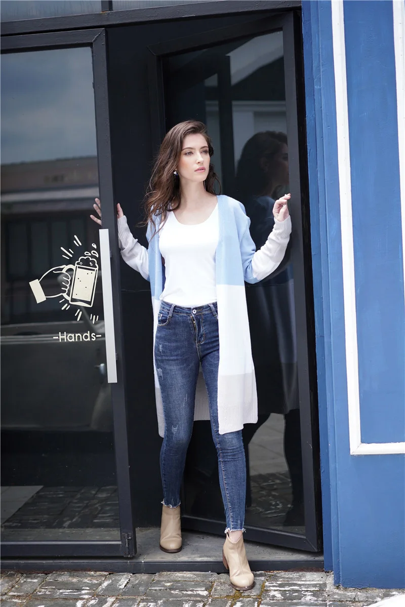 Fitshinling Block, длинный кардиган в стиле пэчворк, зимнее пальто,, Boho, тонкая женская трикотажная куртка, длинный рукав, открытая стежка, кардиганы