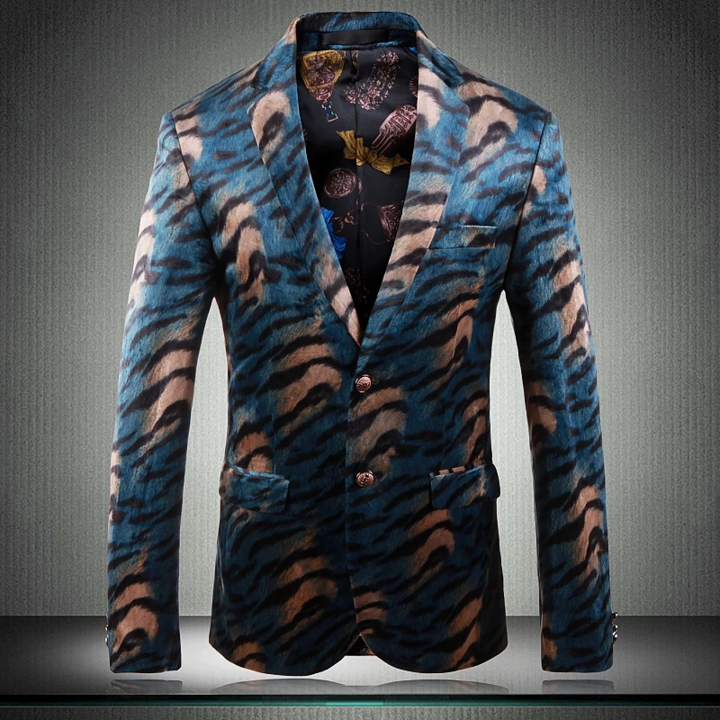 

fashion tiger pattern mens suit jacket blazers plus size 5xl single breasted men blazer designs slim fit