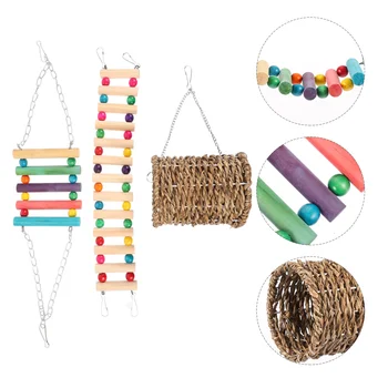 

3PCS/Set Hamster Toy Funny Interesting Eye-catching Natural Wooden Creative Hamster Toy Hanging Swing Small Pets Hideout Tunnel