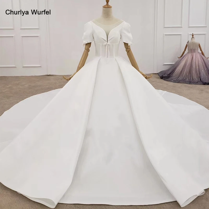 

HTL1372 Deep V Wedding Dress Half Sleeve Luxury Wedding Dress Front And Cuff With Bow Wedding Gowns Ball Robe Blanche Mariage