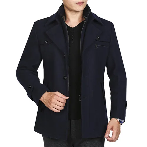 Navy blue Зимние мужские куртки и пальто VogueWool, толстые теплые шерстяные пальто для мужчин, красивые модные куртки - Цвет: Navy blue