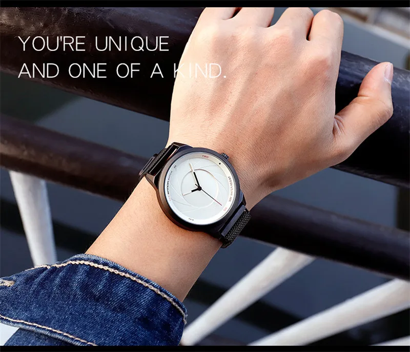 SANDA New 2 Pieces Fashion Couple High Gloss Glass Watch Stainless Steel Mesh Strap Men's Quartz Anti-watch