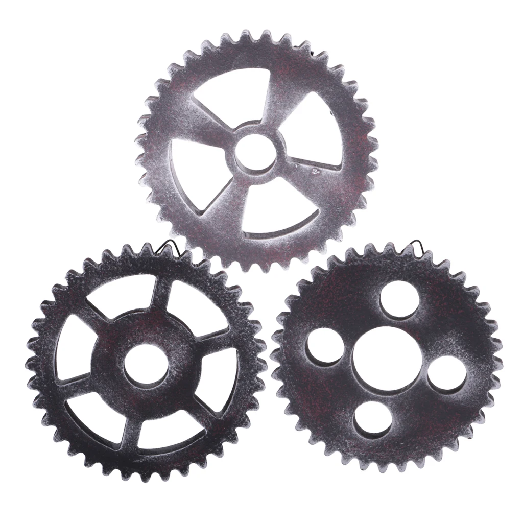 3Pcs Antique Steampunk Wooden Gear Mural for Home DIY Wall Hanging Art Craft