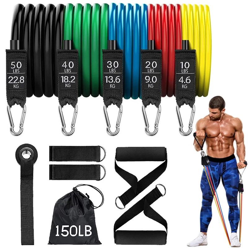 11pcs/set Resistance Bands 150 LBS Sport Elastic Fitness Rubber Bands Yoga Exercise Gum Traning Expander Tape Home Gym Equipment
