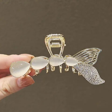 Fishtail Opal Inlaid With Diamond Hair Clip Simple Headdress Korean Fashion Barrette Hair Accessories For Women
