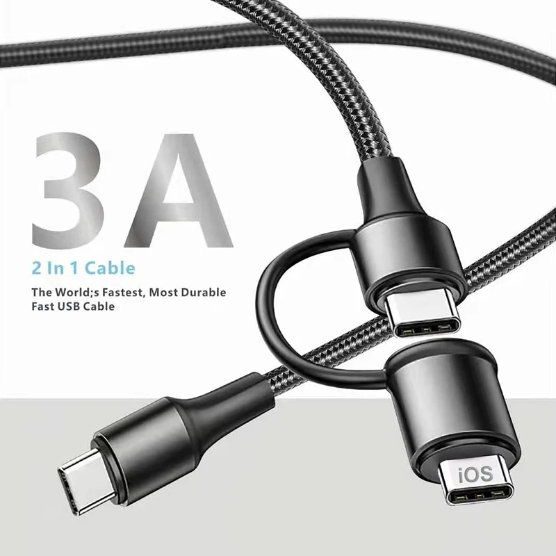 2 in 1 60W Type-C USB C PD Cable Charging Wire for Notebook Charger USB C Data Wire PD Fast Charge USBC Kabel for iPhone iPad 3A android charger cord Cables