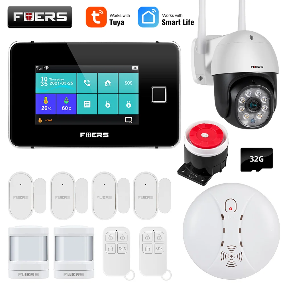 ring keypad motion sensor FUERS Tuya WiFi GSM Smart Home Security Alarm System Kit Wireless 433MHz Control Siren IP Camera IPR Motion Door Window Smoke alarm lamp Alarms & Sensors