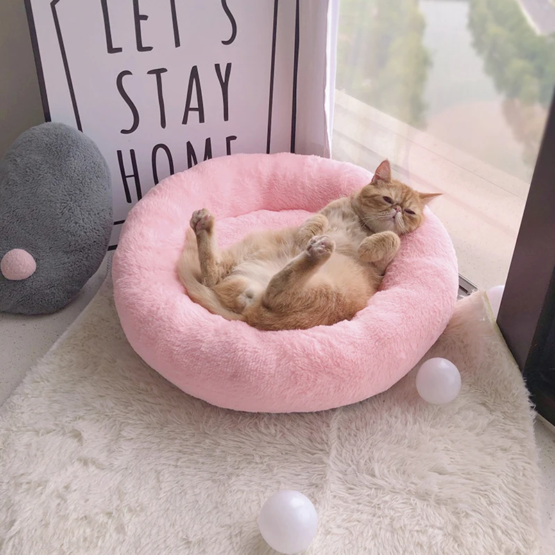 

Round Shape Pet Dog Cat Bed Cat Sleeping Nest Long fur 2 Color Warm Soft Pet House for Dog Cat Kitten All Around Cat Cushion Mat