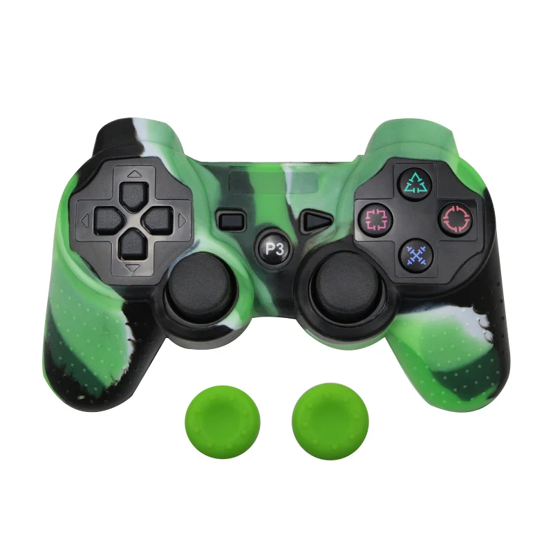 Camo Green Защитный силиконовый чехол+ аналоговые палки с захватом для sony PS3 контроллер крышки чехол для PS2/PS3/PS4 Геймпад камуфляж - Цвет: Camo Green
