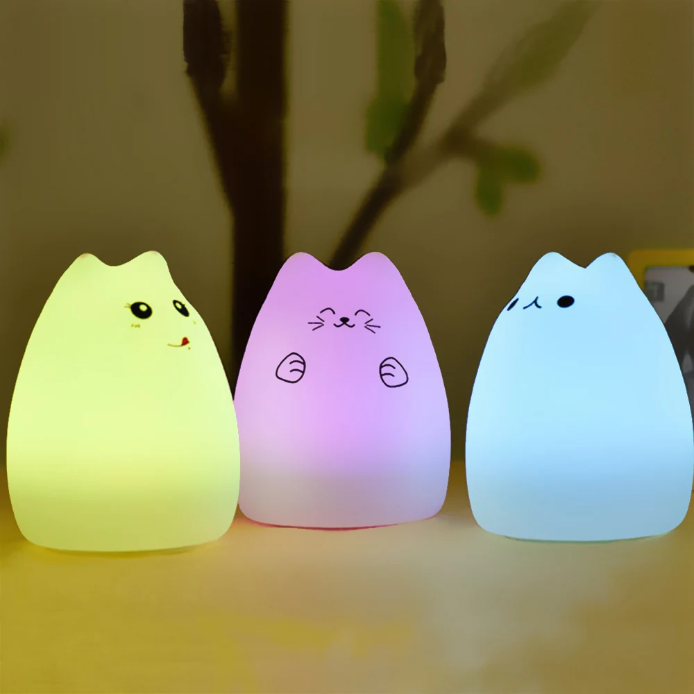 В форме кота силиконовый светодиодный ночной Светильник Красочные творческий
