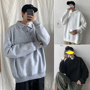 

Men's sweatshirts autumn/winter 2019 new slim solid color fleece long-sleeved sweatshirts loose casual fashion youth men's wear