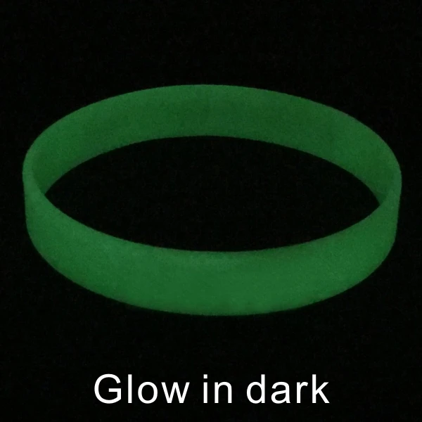 glow in dark 1 шт./лот, ширина 12 мм, чистый силикон, браслет без резинки, без текста - Окраска металла: glow in dark